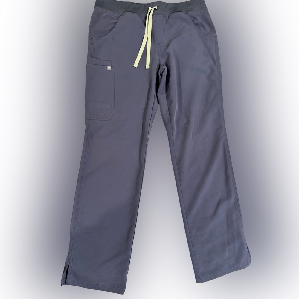 Figs women’s blueish gray Cargo scrub Pants with Lime Accent